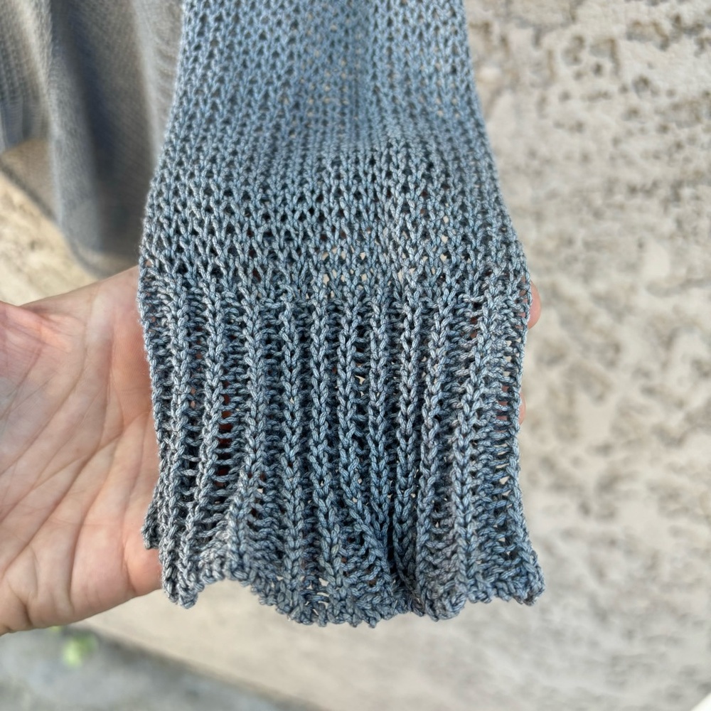 INHABIT Gauzey Grey Silk Long Sleeved Asymmetrical Sweater - Picture 6 of 9